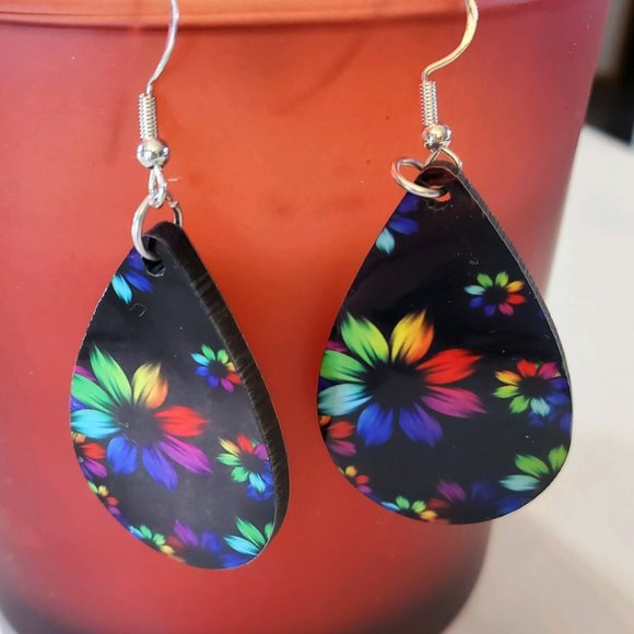 Rainbow Flowers Teardrop Earrings - Picture 1 of 6